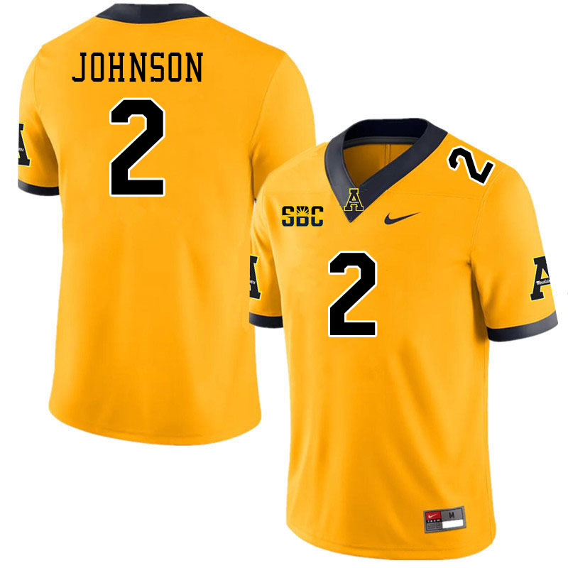 Men #2 Ethan Johnson Appalachian State Mountaineers College Football Jerseys Stitched-Gold